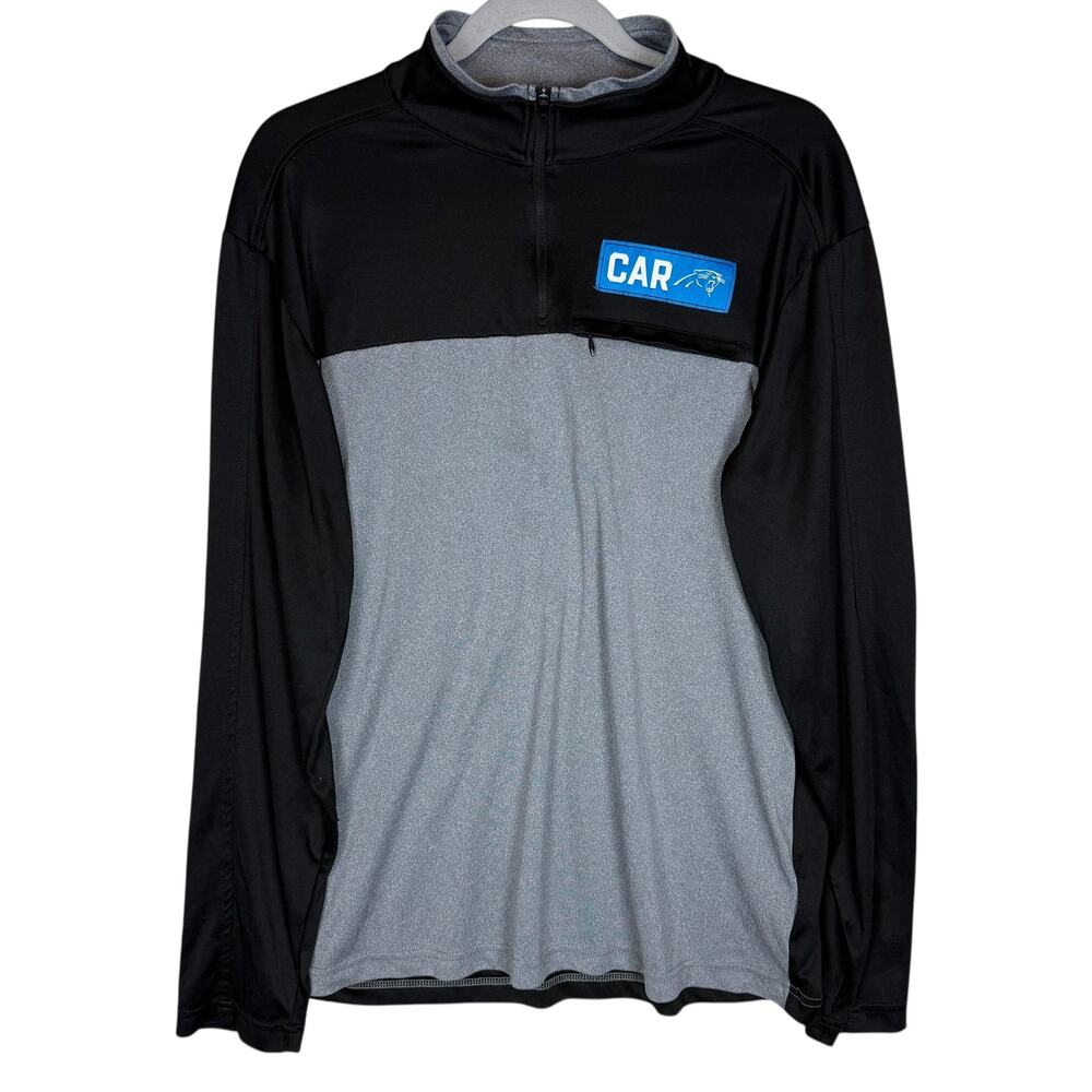 NFL Carolina Panthers Pullover Top Men's L Black Gray Quarter Zip Raglan Sleeve‎